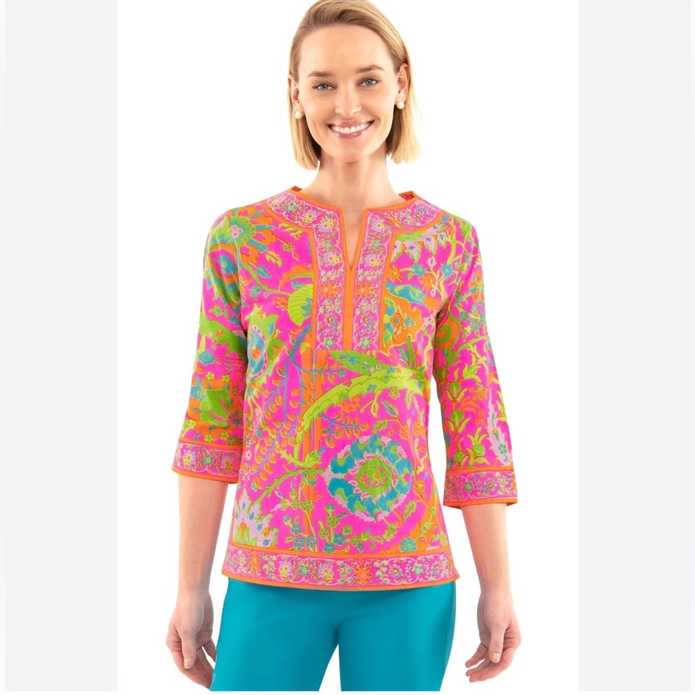 Gretchen Scott Split Neck Tunic Top Size Small